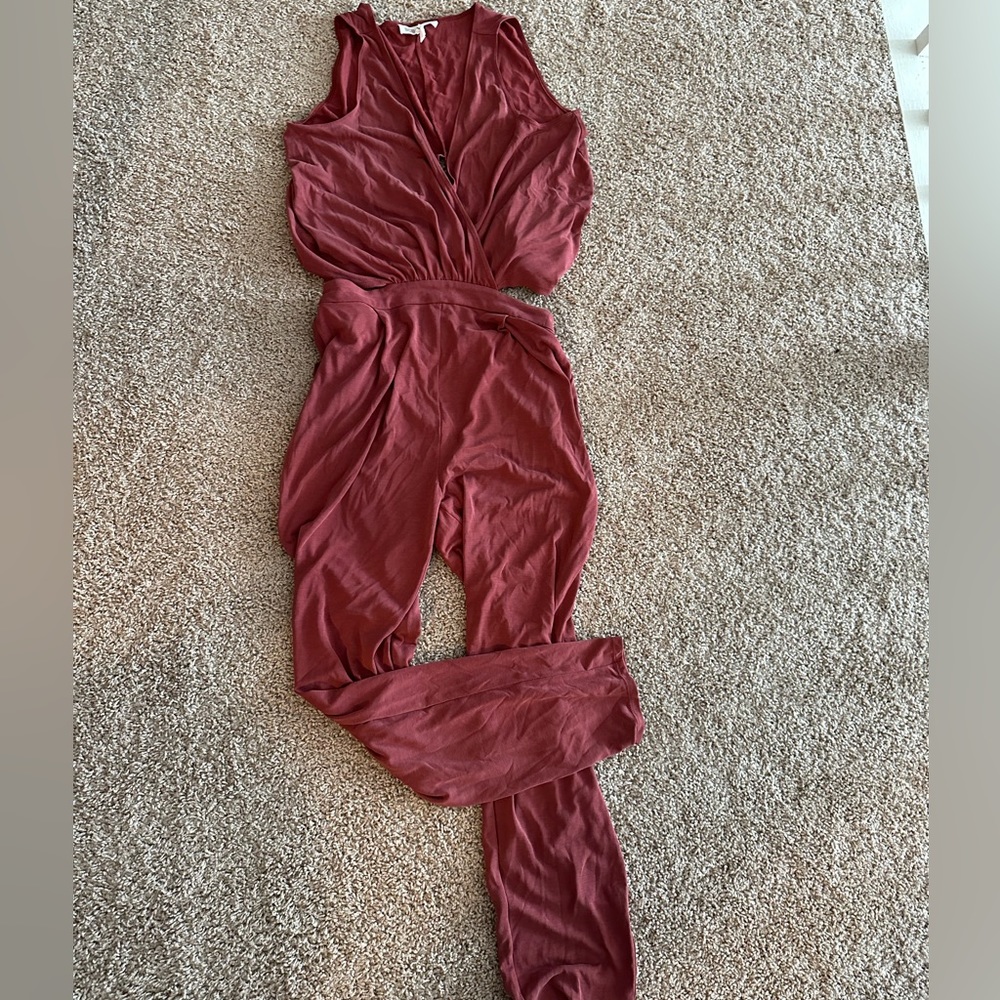 BCBGeneration jumpsuit rose pink wrap front with open draped or tie back